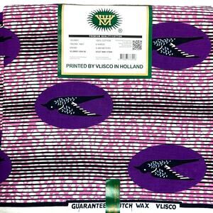 Vlisco Dutch Wax Block Printed African 100% Cotton Premium Fabric 6 Yards NWT